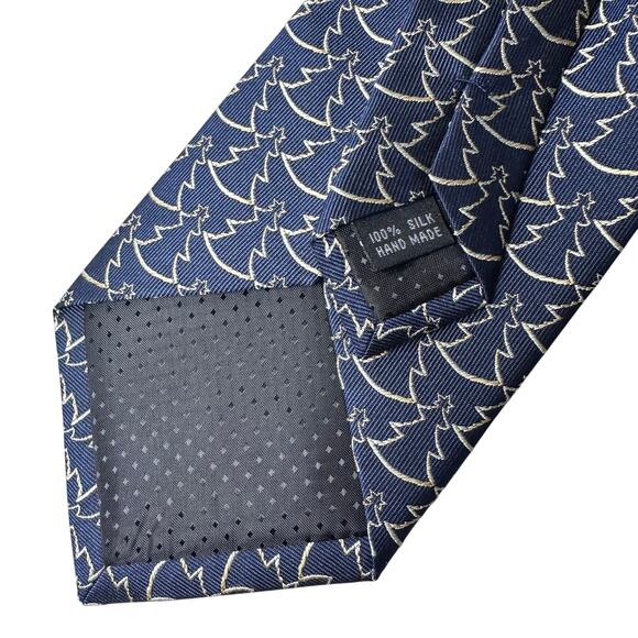 New Pierre Cardin navy blue and gold christmas tree print 100% silk tie - Picture 2 of 3